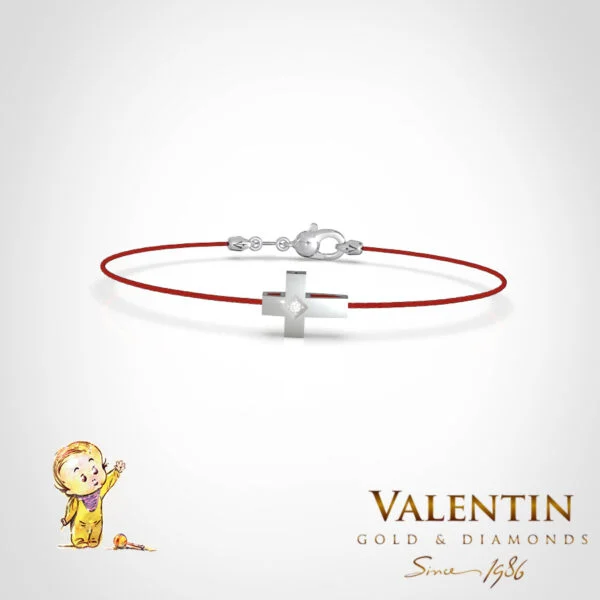 Children's Gold Bracelet with Red Thread 8153 – white gold