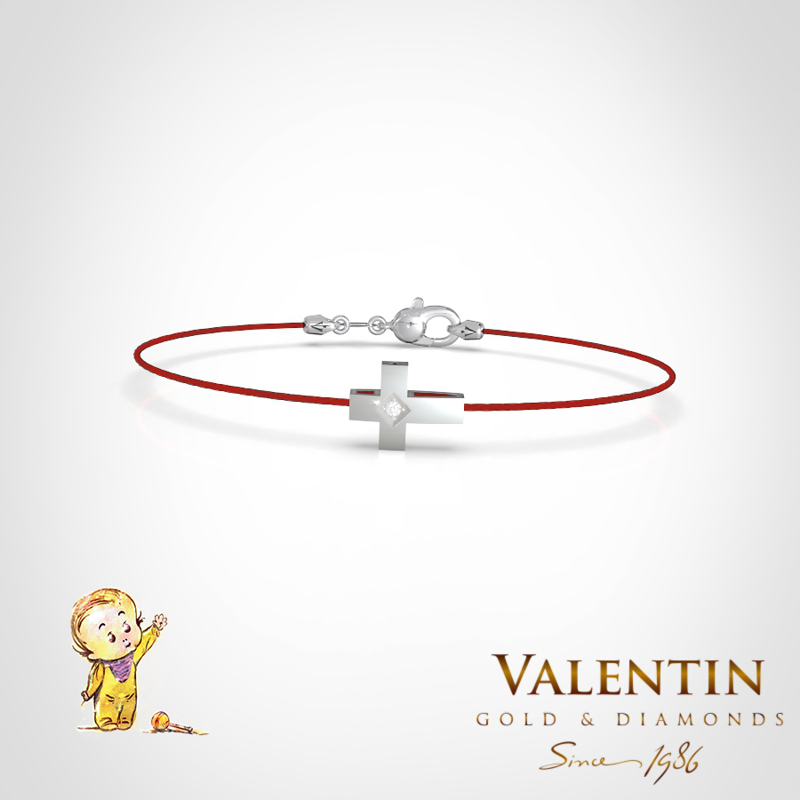 Children's Gold Bracelet with Red Thread 8153 – white gold