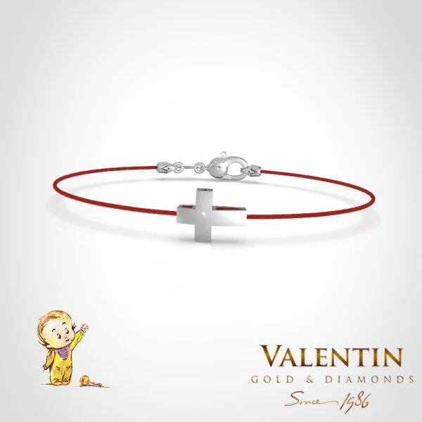 Children's Gold Bracelet with Red Thread 8154 – white gold