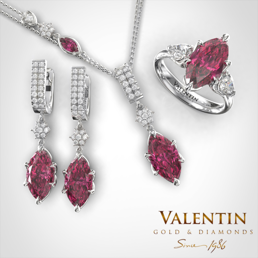 Златен медальон Marquise Rubellite 6935