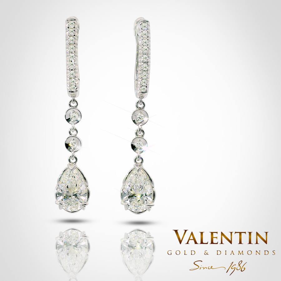 Златни обеци Pear with Diamonds 7630-2-2 – бяло злато