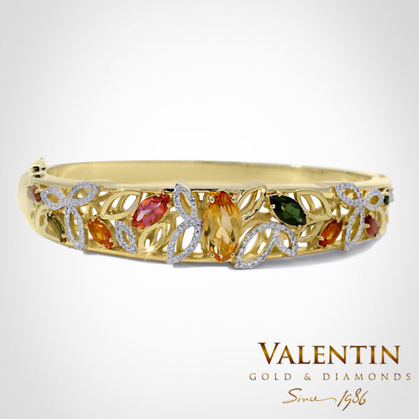 Дамска златна твърда гривна Marquise Tourmaline 8057 – жълто злато