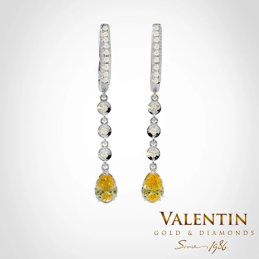 Златни обеци Pear with Diamonds FVY 7630-2 – бяло злато