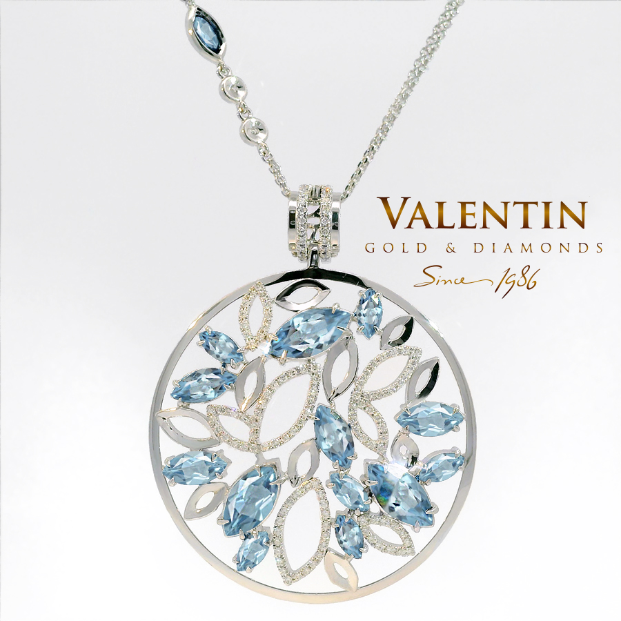 Златен медальон Marquise Aquamarine 6160 – бяло злато