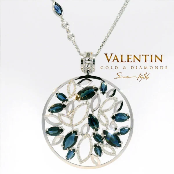 Marquise Sapphire Gold Pendant 6160 – white gold