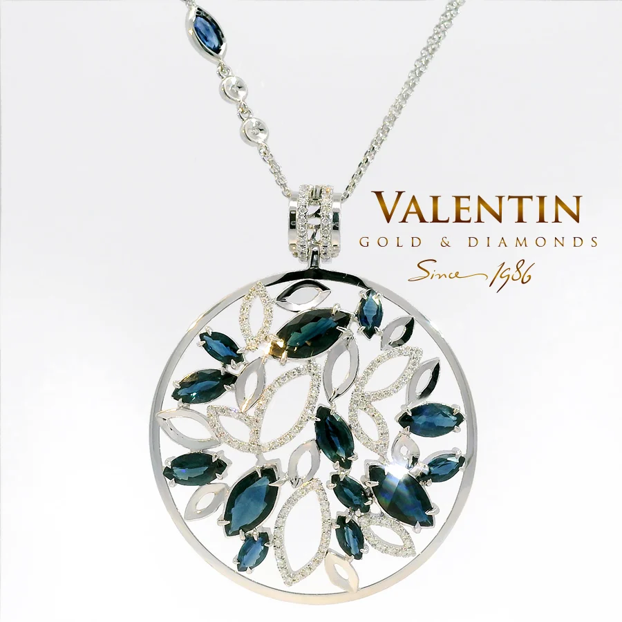 Marquise Sapphire Gold Pendant 6160 – white gold
