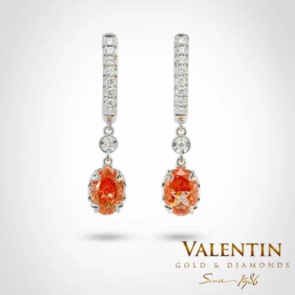 Red Oval Gold Earrings 7611 – white gold