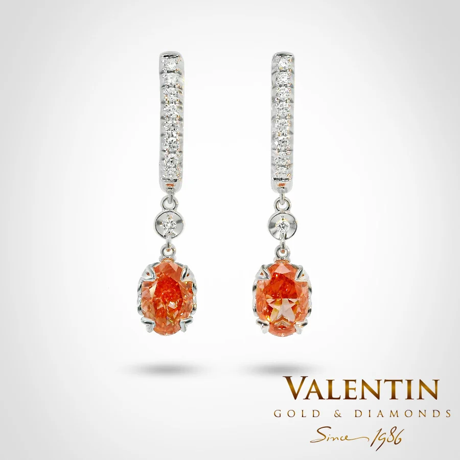 7611 White RED DIAMOND 1 Red Oval Gold Earrings 7611 – white gold