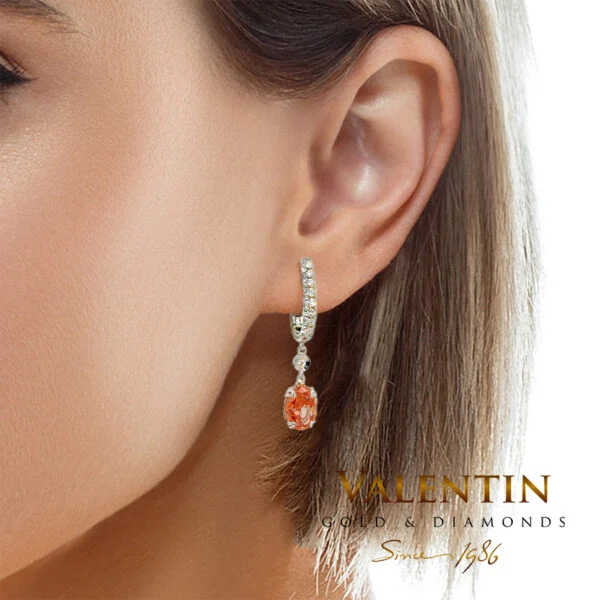 Red Oval Gold Earrings 7611 – white gold