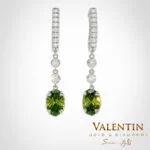 Green Oval Gold Earrings 7611 – white gold