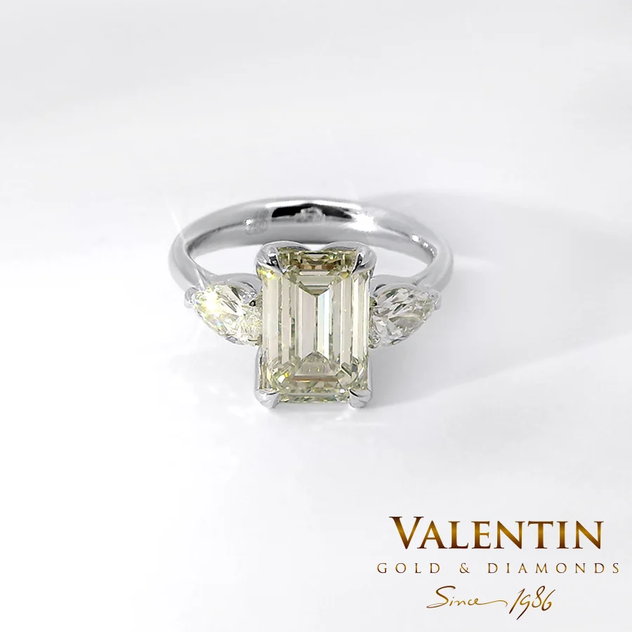 Soft Yellow Emerald Diamond Lab Gold Ring 4766