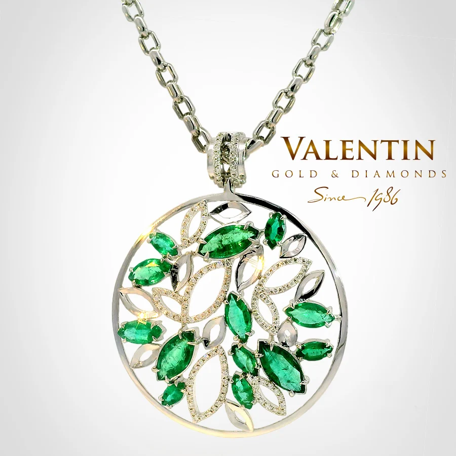 Златен медальон Marquise Emerald 6160 – бяло злато