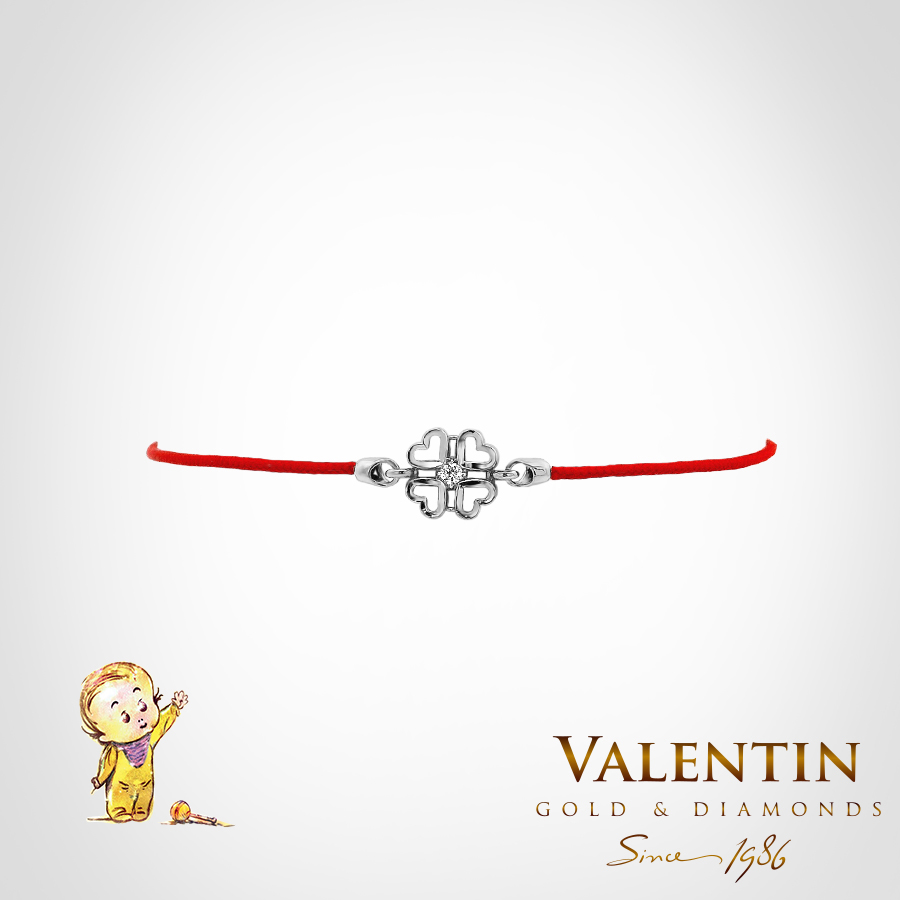 Children's Gold Bracelet with Red Thread 8265 – white gold