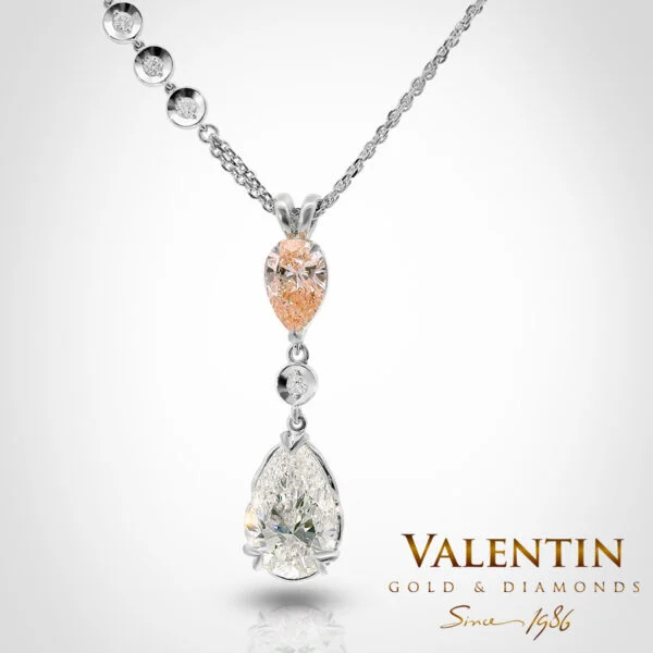 Златен медальон Pear with Diamonds 6939-1 – бяло злато