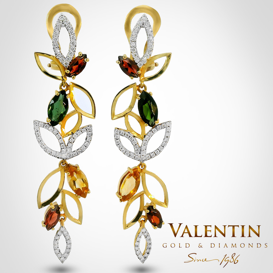 Златни обеци Marquise Tourmaline 7171 – жълто злато