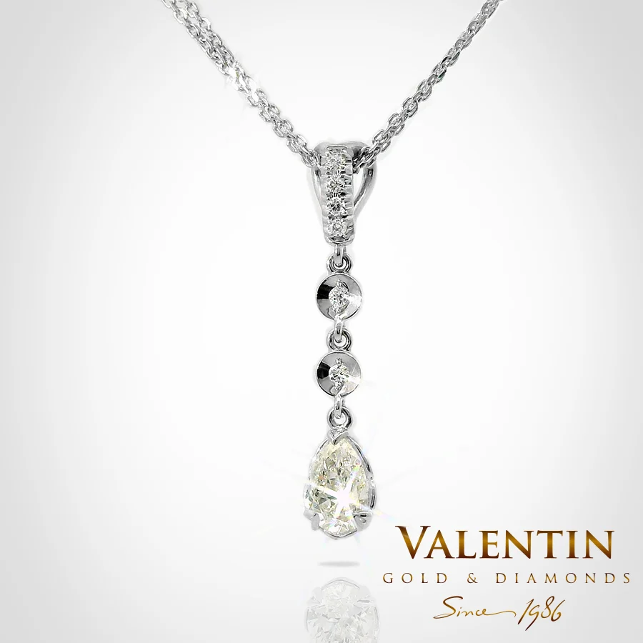 Златен медальон Pear with Diamonds 6939-2 – бяло злато