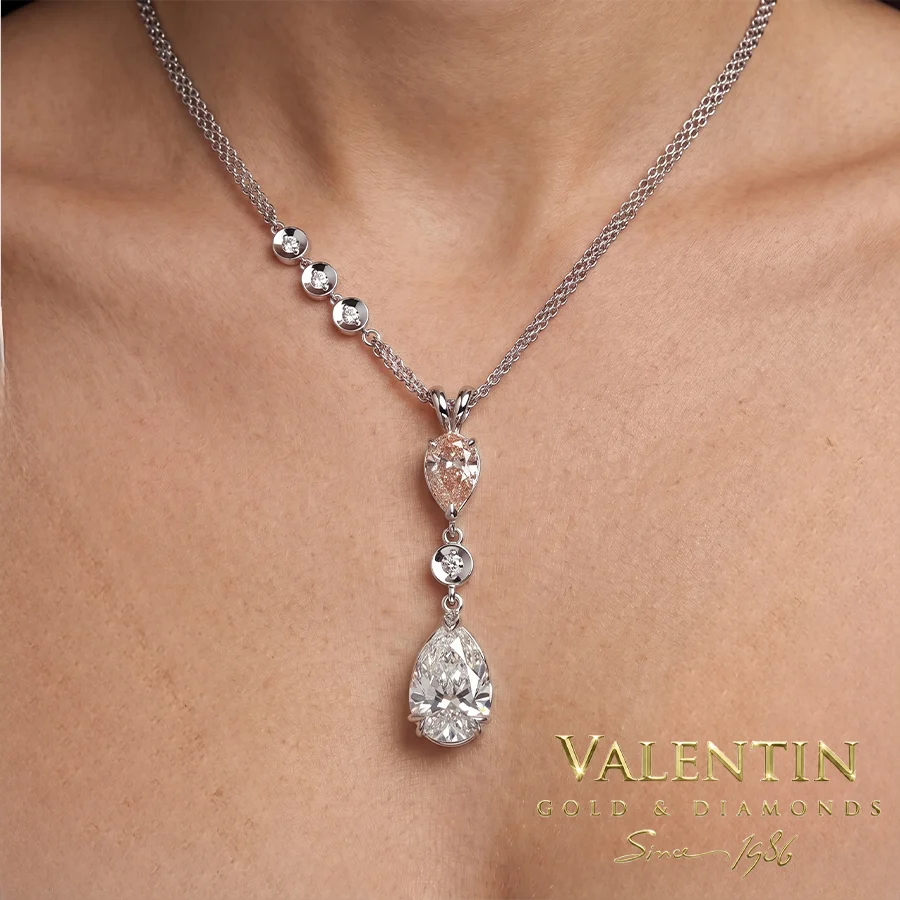 Златен медальон Pear with Diamonds 6939-1 – бяло злато