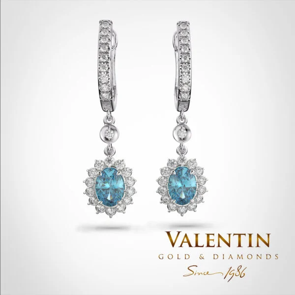 Blue Elegance Rosette Gold Earrings 7×5 7602-2
