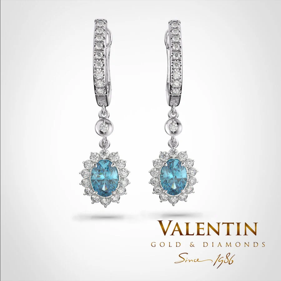 Blue Elegance Rosette Gold Earrings 7×5 7602-2