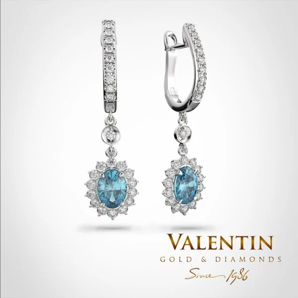 Blue Elegance Rosette Gold Earrings 7×5 7602-2