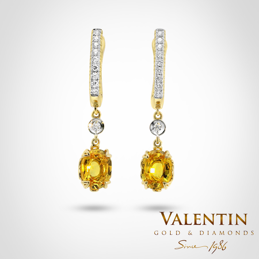 Yellow Sapphire Oval Gold Earrings 7611