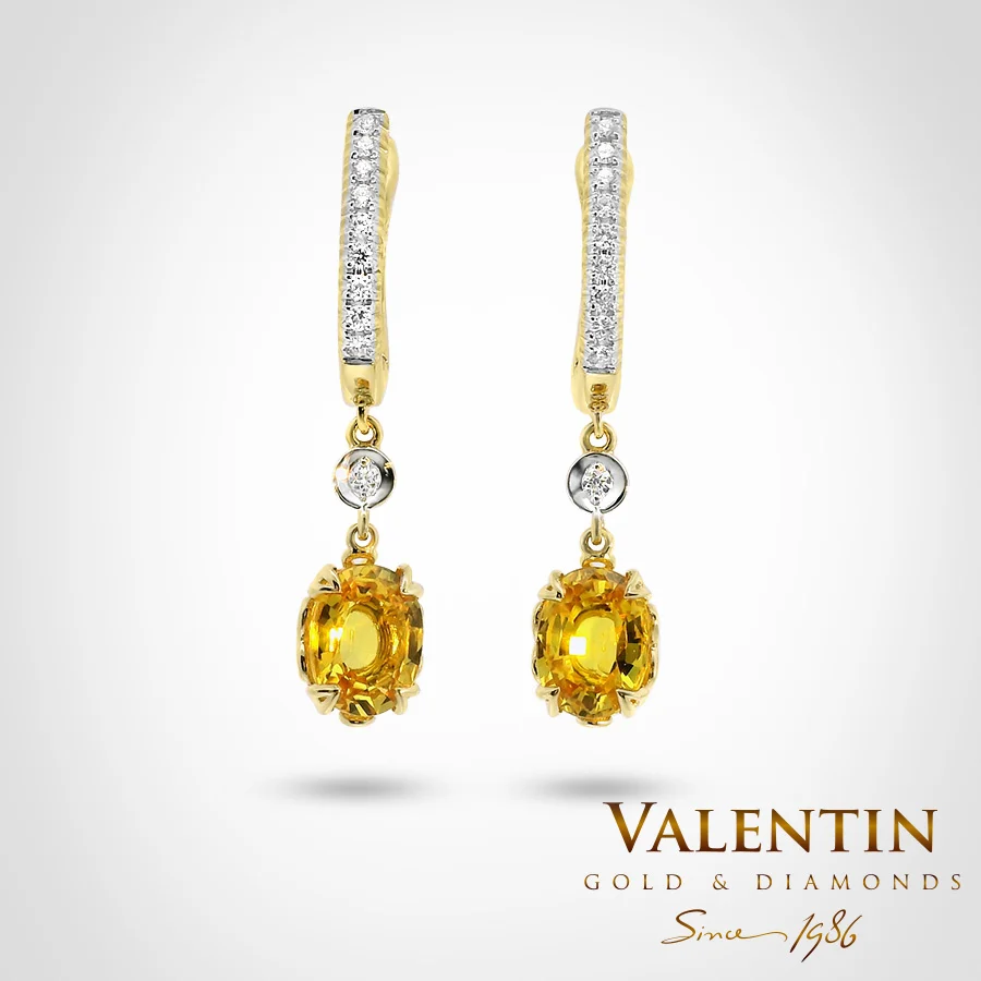 Yellow Sapphire Oval Gold Earrings 7611