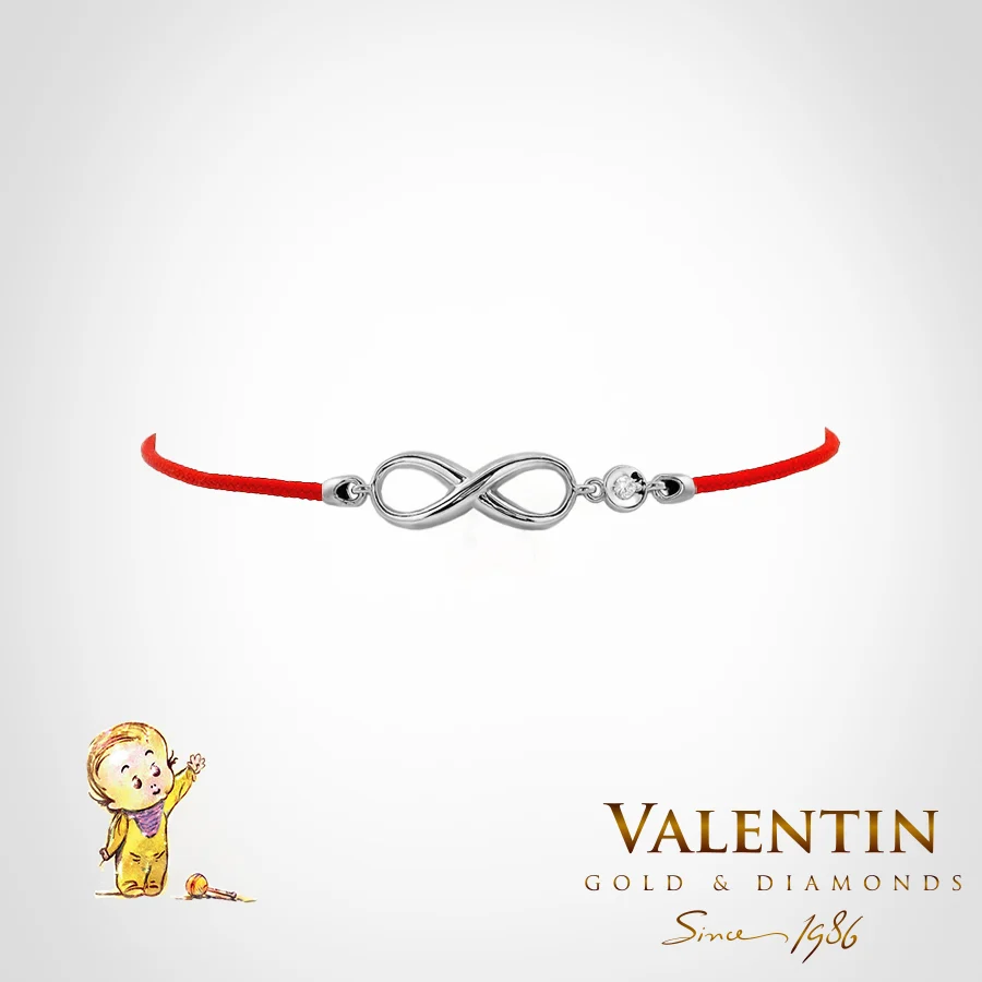 Children's Gold Bracelet with Red Thread 8198-1 – white gold