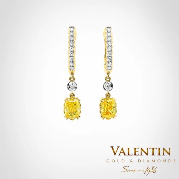 Yellow Cushion Gold Earrings 7631