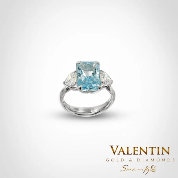 Vivid Blue Radiant Lab Gold Ring 4766-3 – white gold