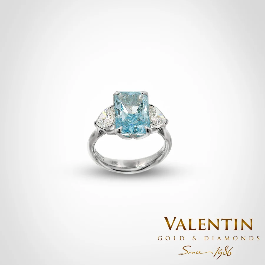 Vivid Blue Radiant Lab Gold Ring 4766-3 – white gold