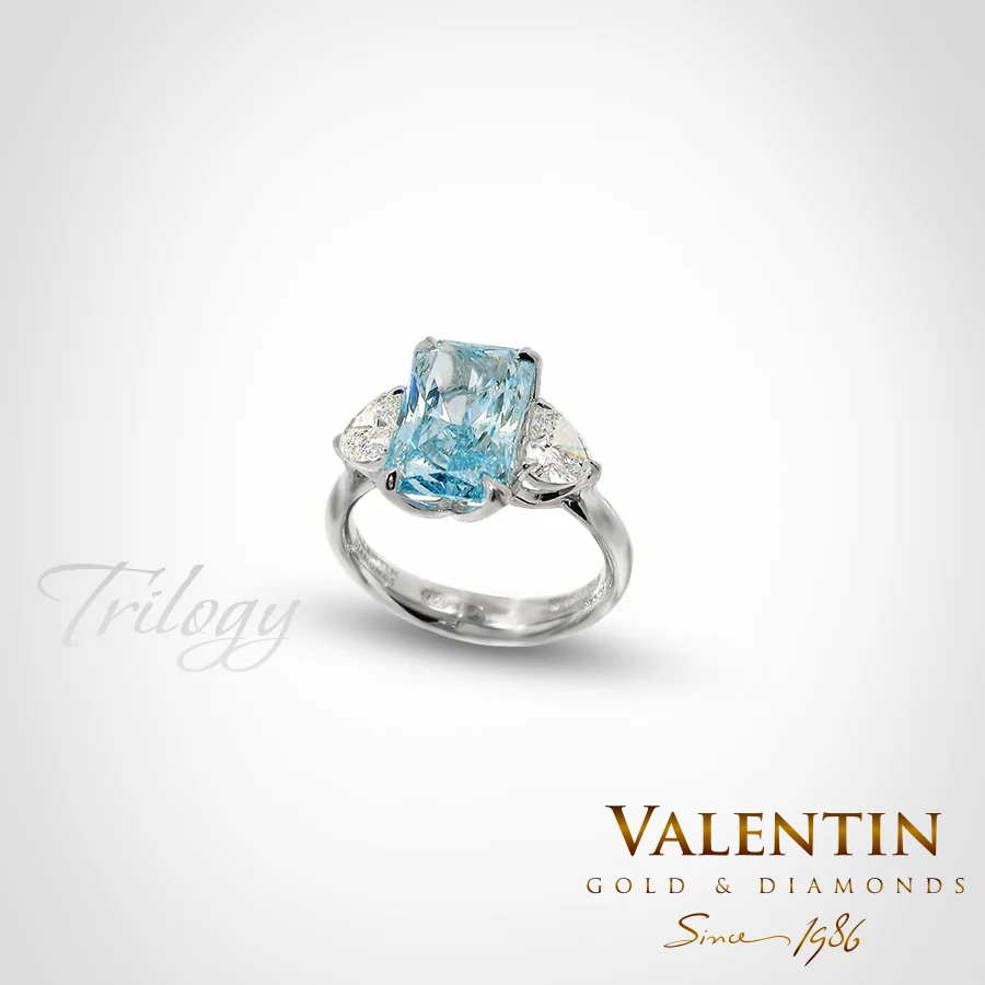 4766 W 3.01 ct FVB 2 Trilogy Vivid Blue Radiant Lab Gold Ring 4766-3 – white gold