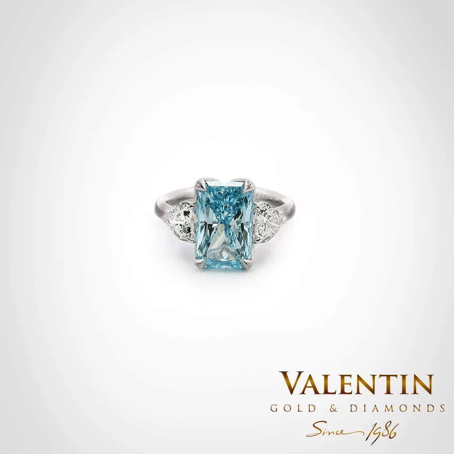 Vivid Blue Radiant Lab Gold Ring 4766-3 – white gold