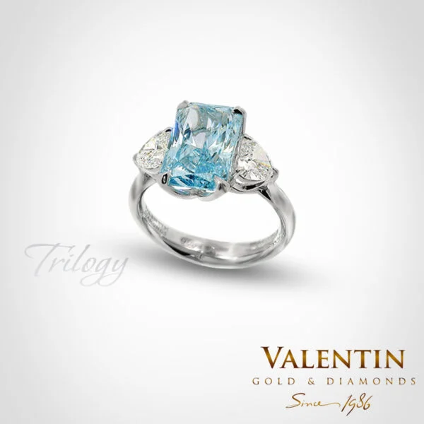 Vivid Blue Radiant Lab Gold Ring 4766-3 – white gold