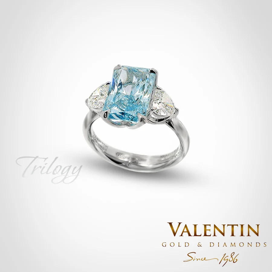 Vivid Blue Radiant Lab Gold Ring 4766-3 – white gold