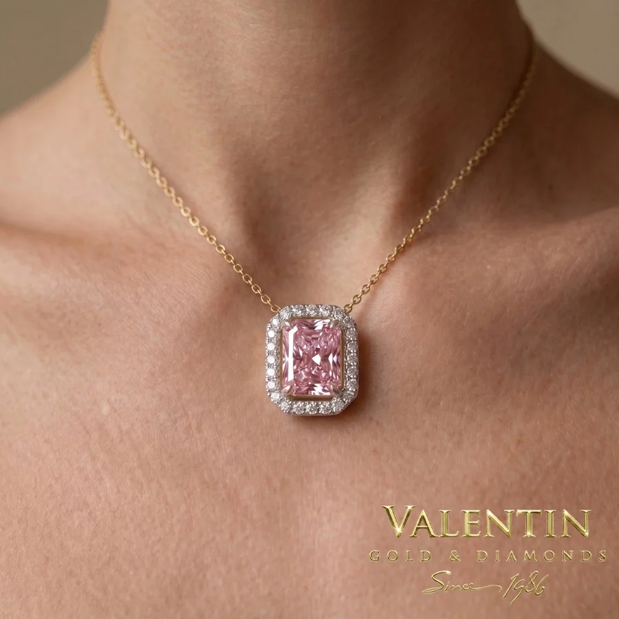 Pink Diamond Lab Gold Pendant 6956