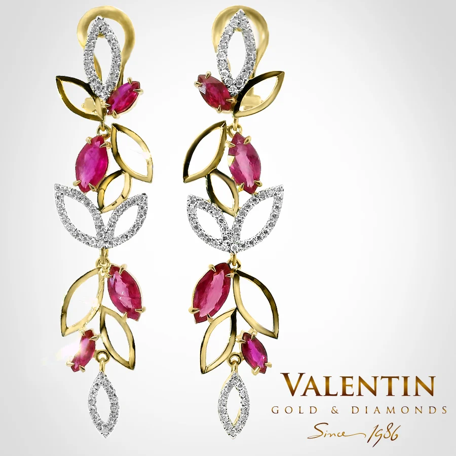 Marquise Ruby Gold Earrings 7171 – yellow gold