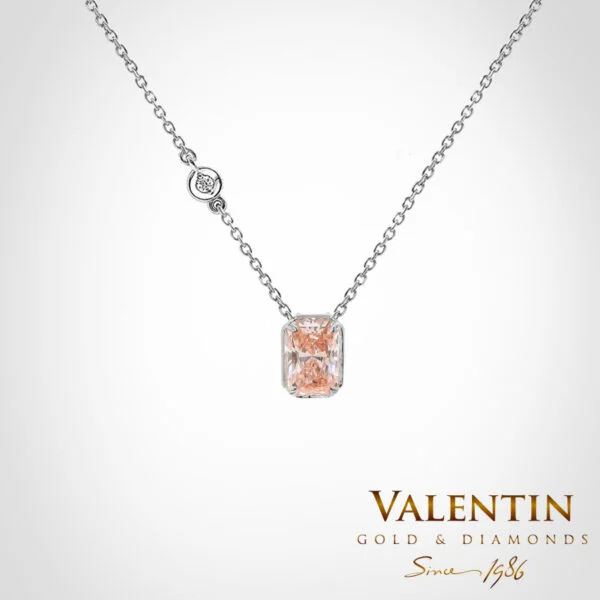 Pink Radiant Gold Pendant with Halo 6963