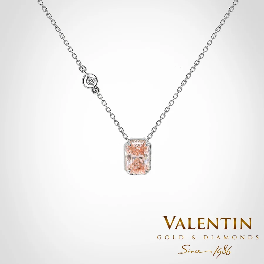 Pink Radiant Gold Pendant with Halo 6963