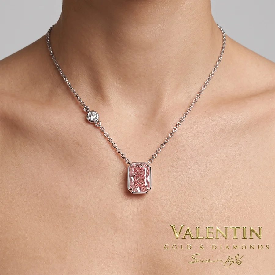 Pink Radiant Gold Pendant with Halo 6963