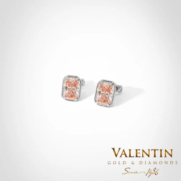 Pink Radiant Gold Earrings with Halo 7637