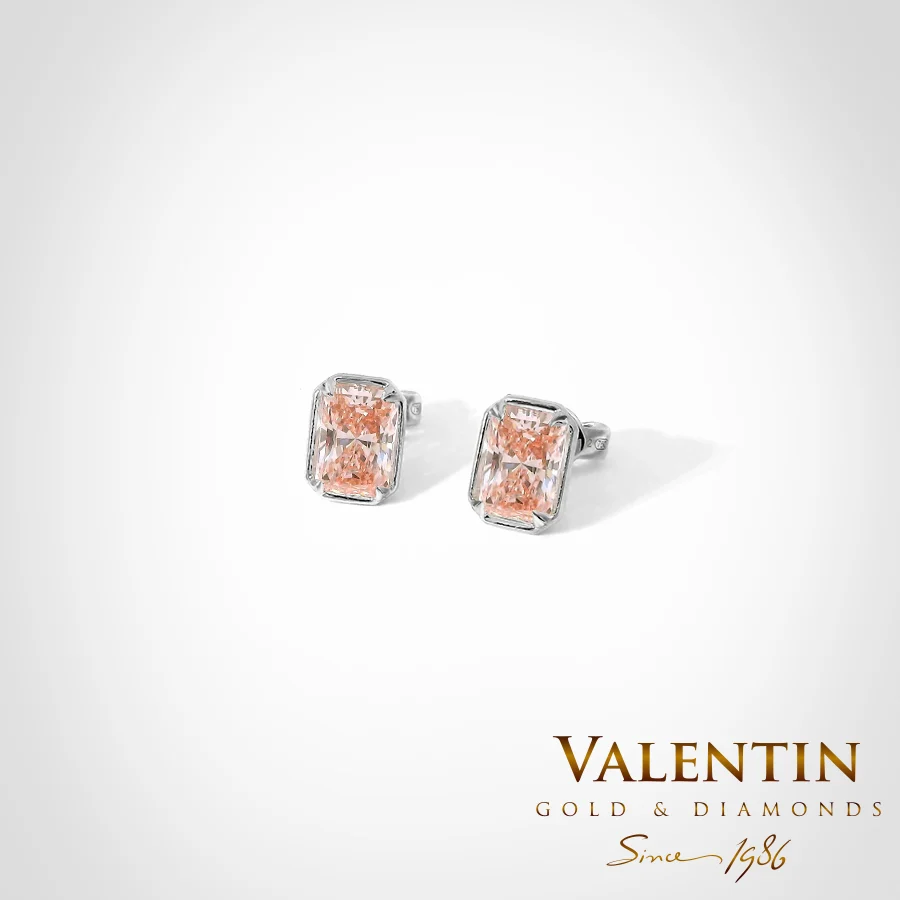 Pink Radiant Gold Earrings with Halo 7637