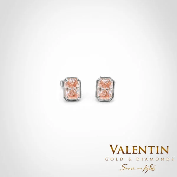 Pink Radiant Gold Earrings with Halo 7637