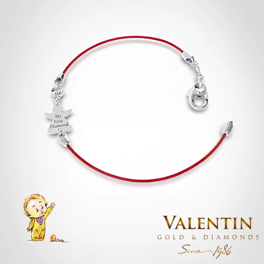 Children's Gold Bracelet with Red Thread 8370-2 – white gold