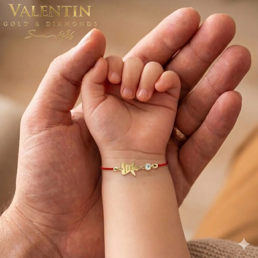 Children's Gold Bracelet with Red Thread 8370-2