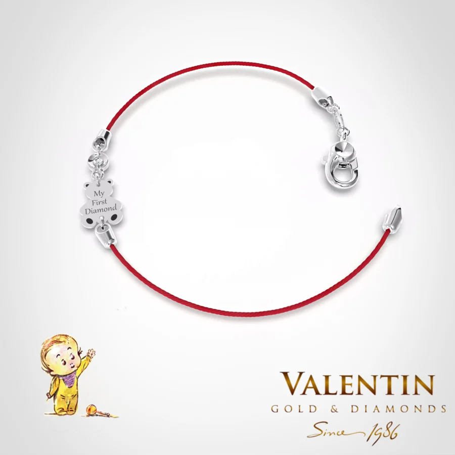 Children's Gold Bracelet with Red Thread 8370-3 – white gold