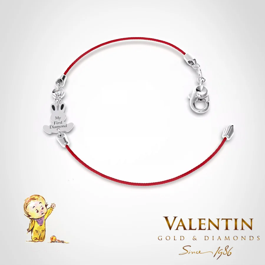 Children's Gold Bracelet with Red Thread 8370–4 – white gold