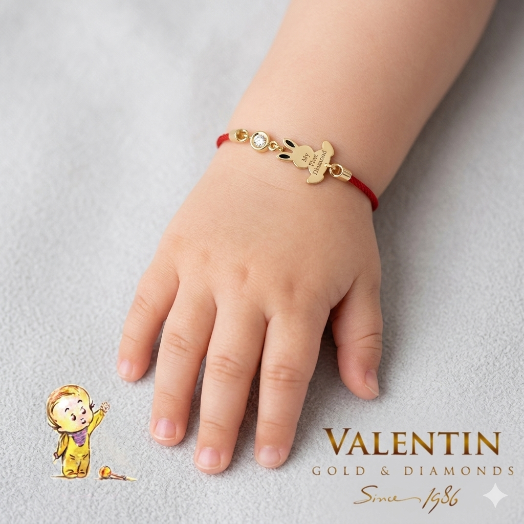 Златна детска гривна с червен конец 8370–4