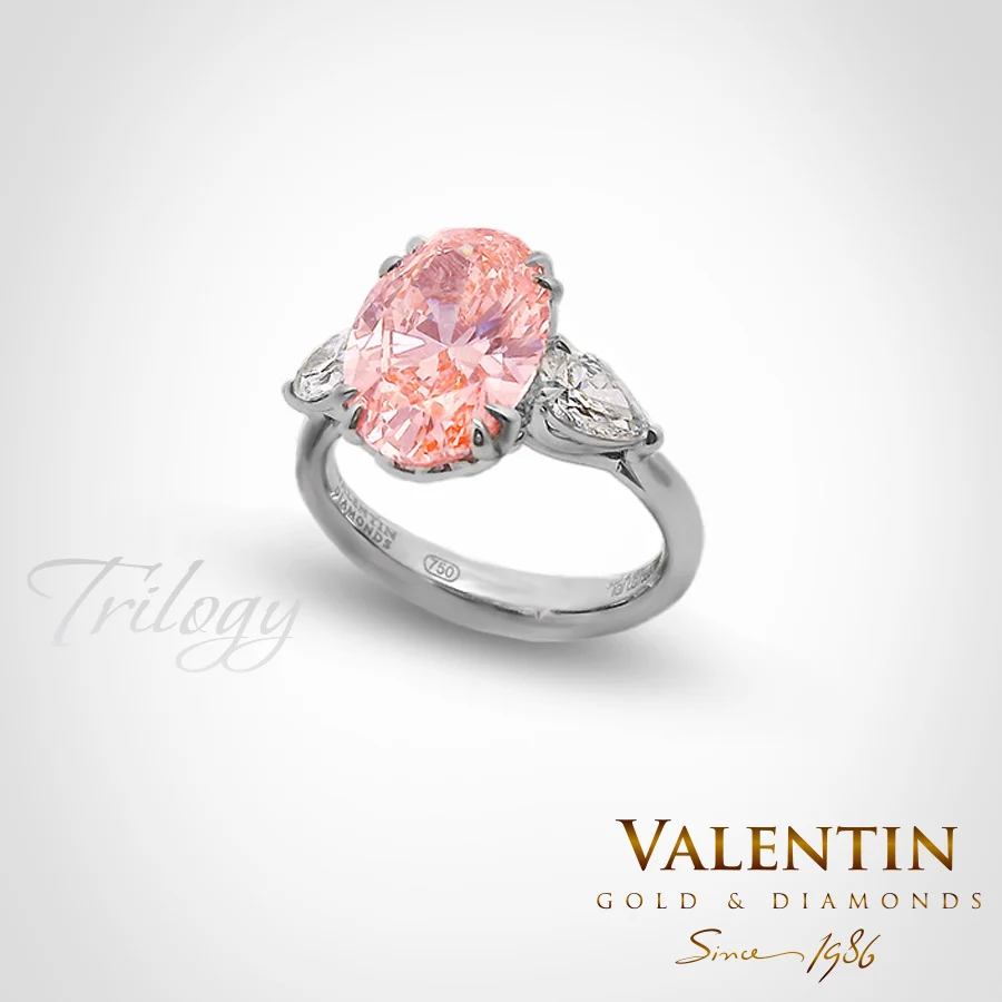 Златен пръстен Fancy Vivid Pink Oval Lab 4766
