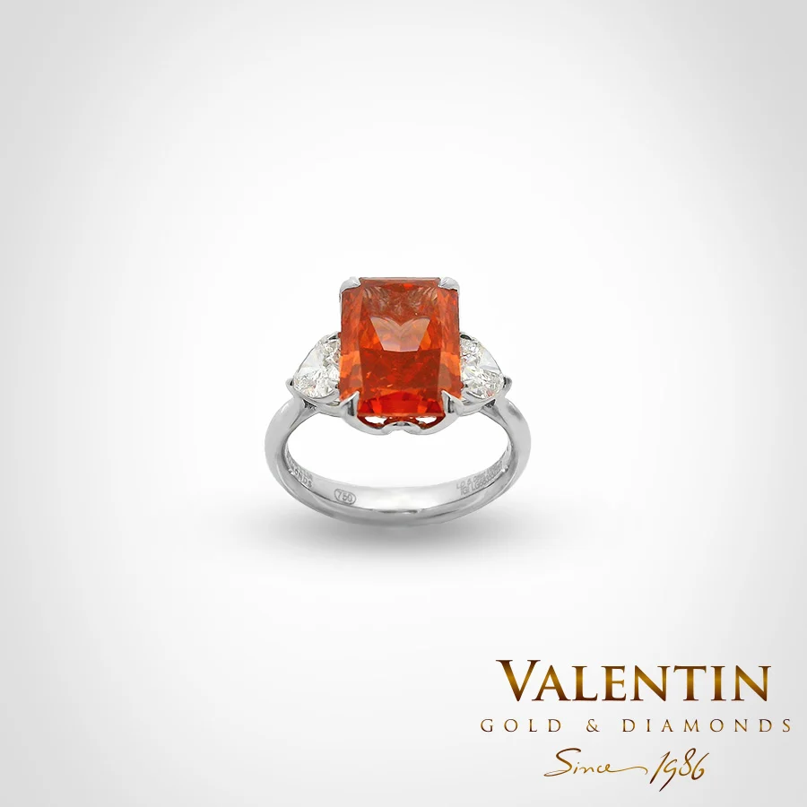 Fancy Vivid Orange Red Radiant Lab Gold Ring 4766-3 – white gold