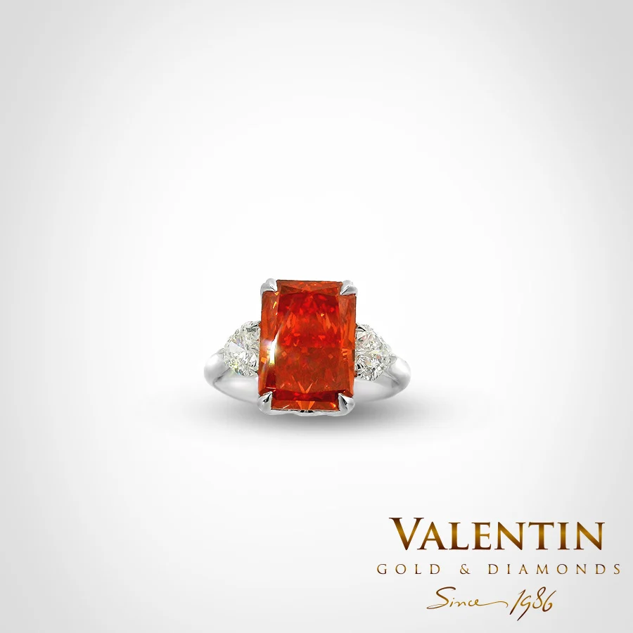 Fancy Vivid Orange Red Radiant Lab Gold Ring 4766-3 – white gold